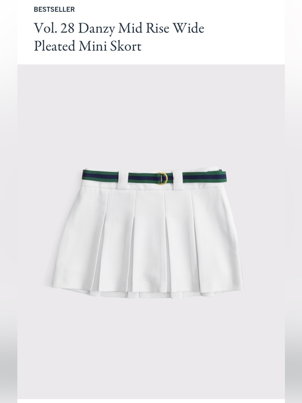 Abercrombie & Fitch Pleated White Mini Skort with Stripe Belt